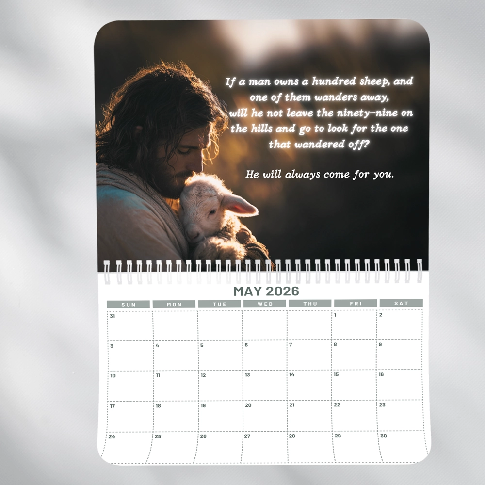 christian hanging wall calendar · jesus scenes & scripture, "11×8.5" folded "11×17" unfolded
