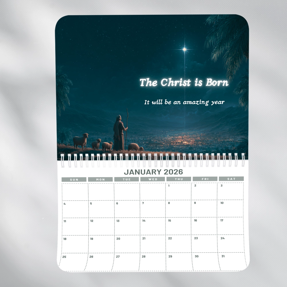 christian hanging wall calendar · jesus scenes & scripture, "11×8.5" folded "11×17" unfolded